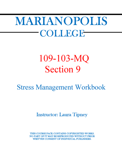 109-103-MQ Stress Management  Student's Workbook - Laura Tipney - Section 9