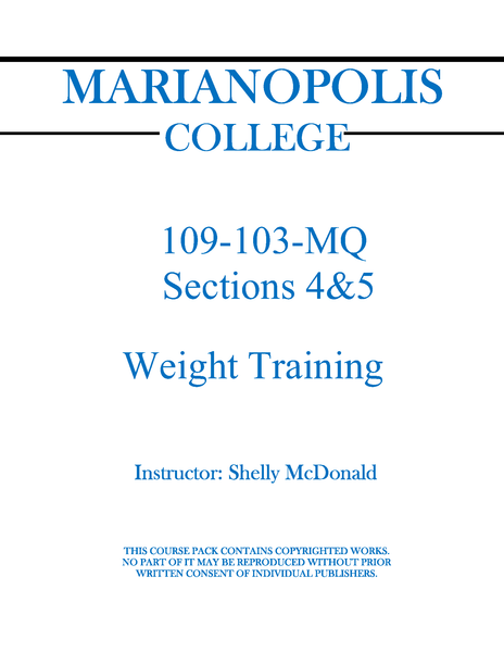 109-103-MQ  Weight Training - Shelly McDonald Sections 4 & 5