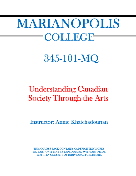 345-101-MQ - Understanding Canadian Society Through the Arts - Annie Khatchadourian