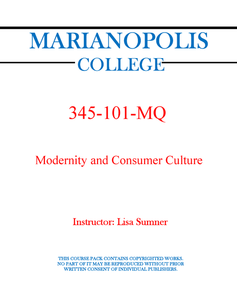 345-101-MQ - Modernity and Consumer Culture - Lisa Sumner