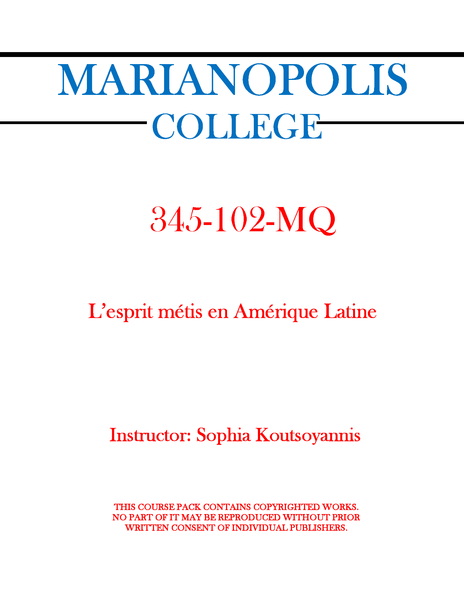 345-102-MQ - L’esprit métis en Amérique latine - Sophia Koutsoyannis