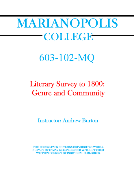 603-102-MQ - Literary Survey to 1800: Genre and Community - Andrew Burton