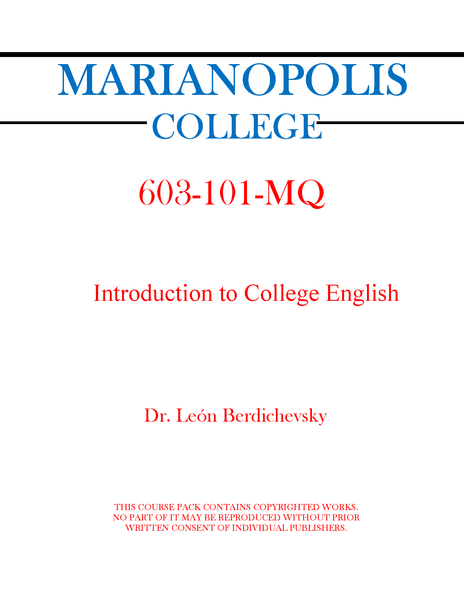 603-101-MQ - Introduction to College English - Leon Berdichevsky