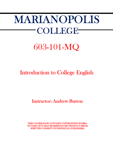 603-101-MQ - Introduction to College English - Andrew Burton