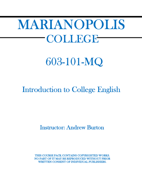603-101-MQ - Introduction to College English - Andrew Burton