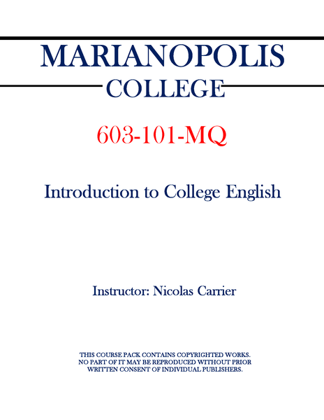 603-101-MQ - Introduction to College English - Nicolas Carrier