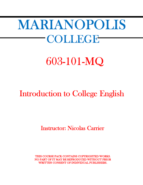 603-101-MQ - Introduction to College English - Nicolas Carrier