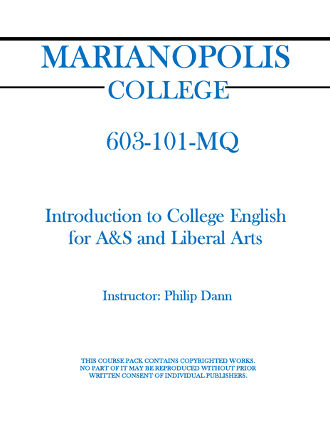 603-101-MQ - Introduction to College English for A&S and Liberal Arts - Philip Dann