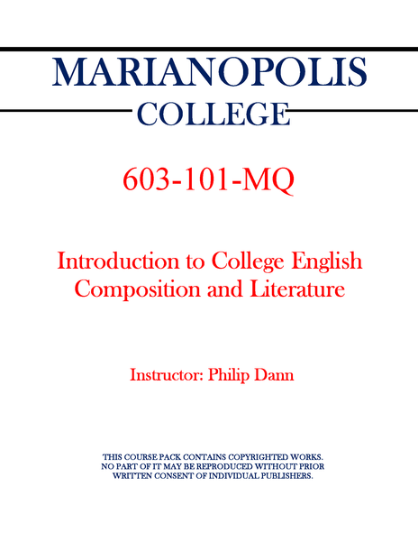 603-101-MQ - Introduction to College English - Composition and Literature - Philip Dann