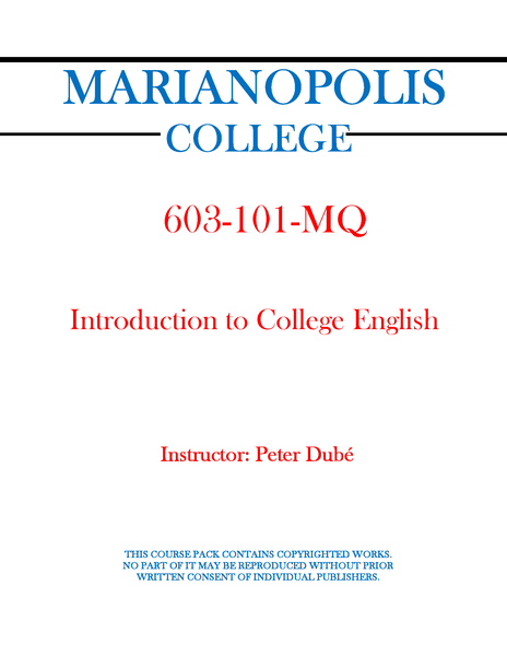 603-101-MQ - Introduction to College English - Peter Dube
