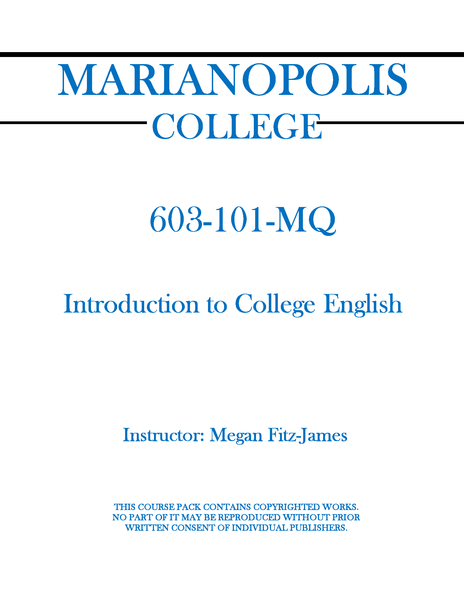 603-101-MQ - Introduction to College English - Megan Fitz-James
