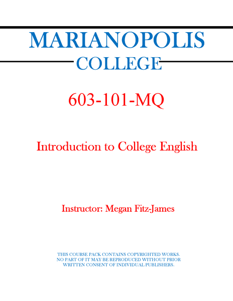 603-101-MQ - Introduction to College English - Megan Fitz-James