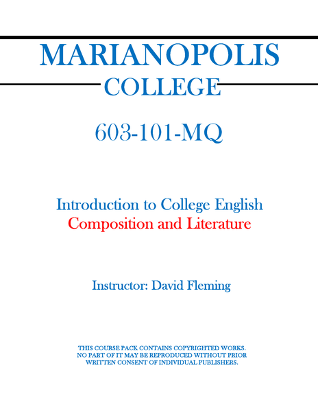 603-101-MQ - Introduction to College English - Composition and Literature - David Fleming