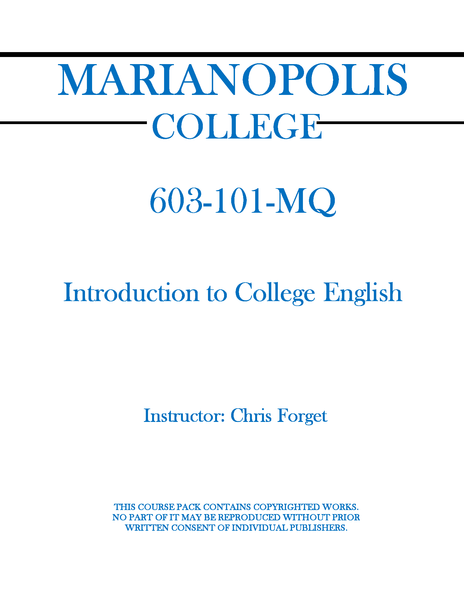 603-101-MQ - Introduction to College English - Chris Forget