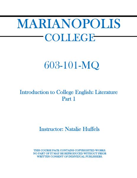 603-101-MQ - Introduction to College English: Literature - Part 1 AND Part 2 - Natalie Huffels