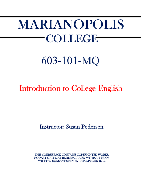 603-101-MQ - Introduction to College English - Susan Pedersen