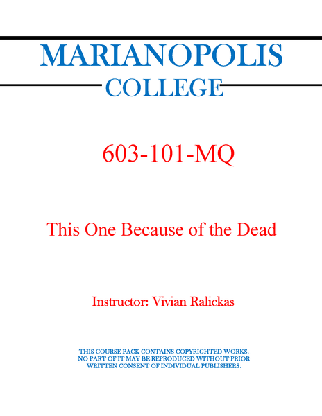 603-101-MQ - This One Because of the Dead - Vivian Ralickas