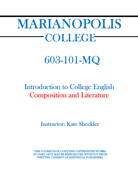 603-101-MQ - Introduction to College English: Composition & Literature - Kate Sheckler