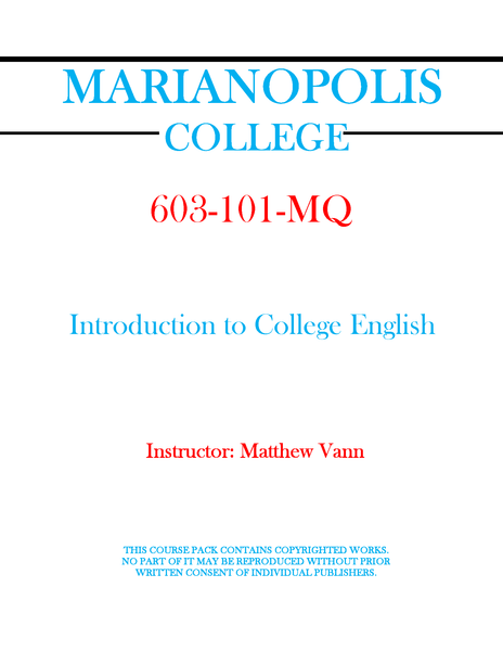 603-101-MQ - Introduction to College English - Matthew Vann