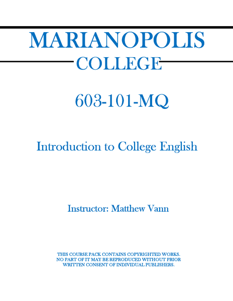 603-101-MQ - Introduction to College English - Matthew Vann