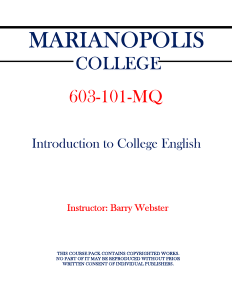 603-101-MQ - Introduction to College English - Barry Webster