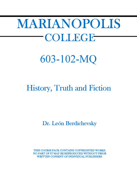 603-102-MQ - History, Truth and Fiction - Leon Berdichevsky