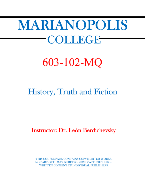 603-102-MQ - History, Truth and Fiction - Leon Berdichevsky