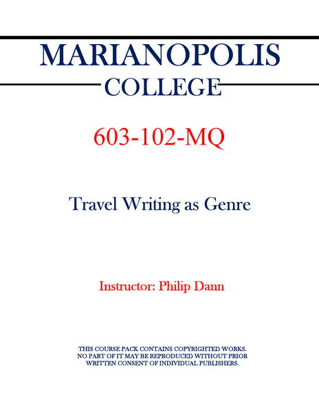 603-102-MQ - Travel Writing as Genre - Philip Dann
