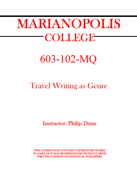 603-102-MQ - Travel Writing as Genre - Philip Dann