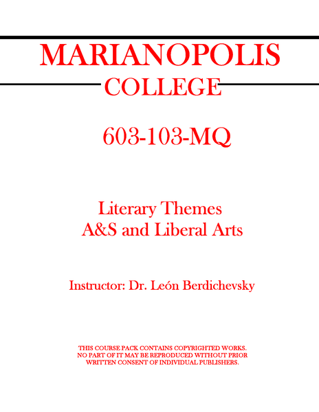 603-103-MQ - Literary Themes - A&S and Liberal Arts - Leon Berdichevsky
