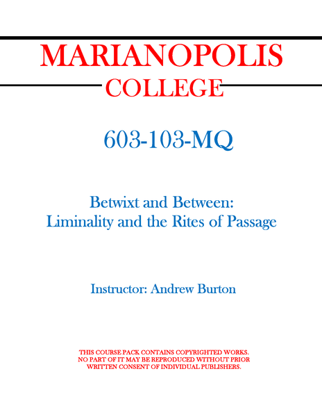 603-103-MQ - Betwixt and Between: Liminality and the Rites of Passage - Andrew Burton