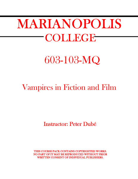 603-103-MQ - Vampires in Fiction and Film - Peter Dube