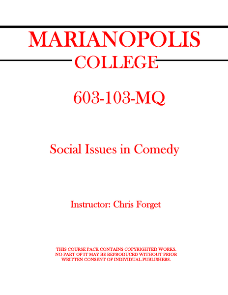 603-103-MQ - Social Issues in Comedy - Chris Forget