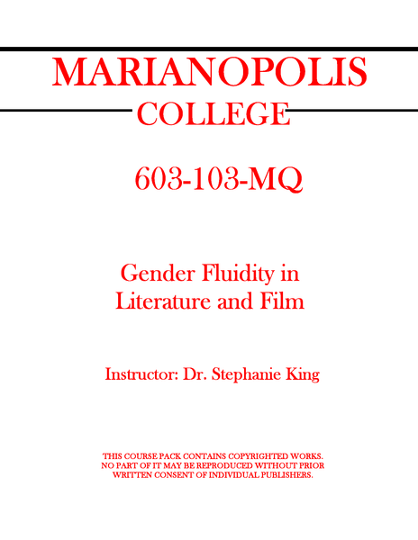 603-103-MQ - Gender Fluidity in Literature and Film - Dr. Stephanie King