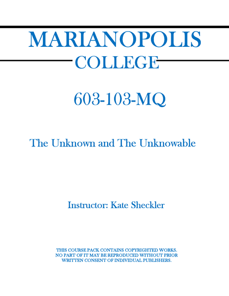 603-103-MQ - The Unknown and The Unknowable - Kate Sheckler