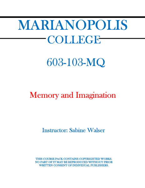 603-103-MQ - Memory and Imagination - Sabine Walser
