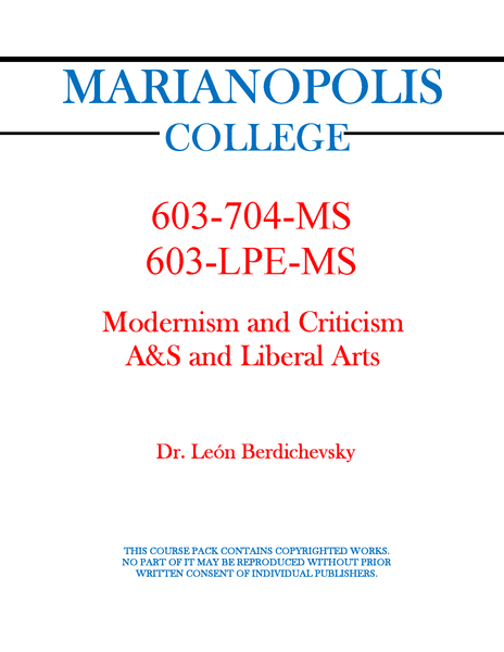 603-704-MS/603-LPE-MS - Modernism and Criticism - A&S and Liberal Arts - Leon Berdichevsky