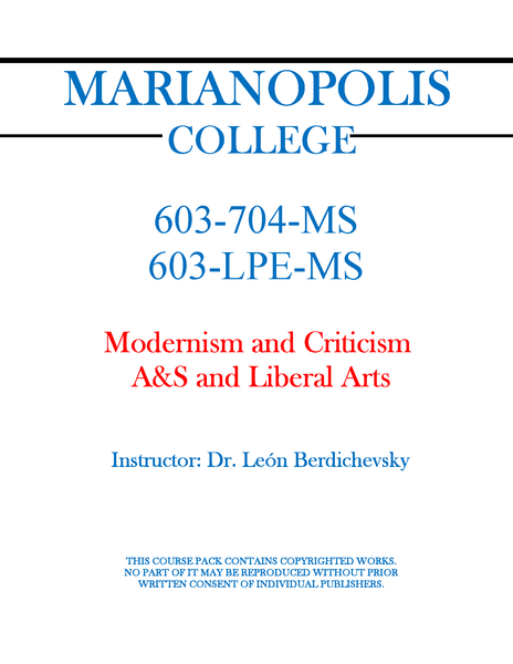 603-704-MS/603-LPE-MS - Modernism and Criticism - A&S and Liberal Arts - Leon Berdichevsky