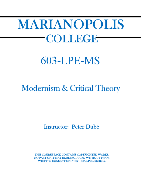 603-LPE-MS - Modernism and Critical Theory - Peter Dubé