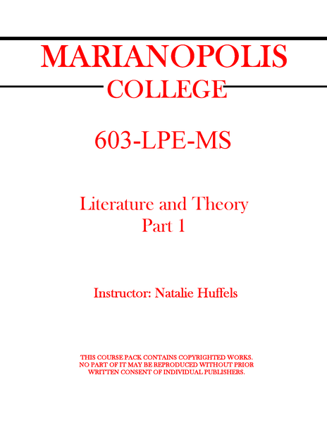 603-LPE-MS - Literature and Theory - Parts 1 & 2 - Natalie Huffels - BOTH books will be given