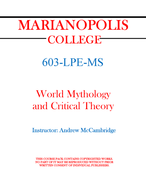 603-LPE-MS - World Mythology and Critical Theory - Andrew McCambridge