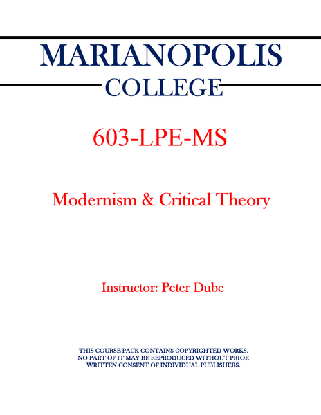 603-LPE-MS - Modernism and Critical Theory - Peter Dube