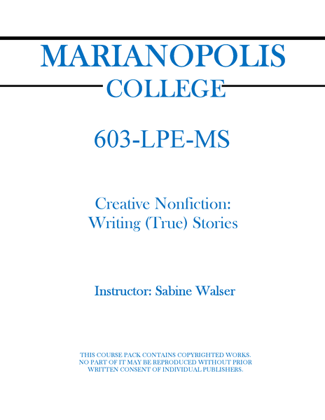 603-LPE-MS - Creative Nonfiction: Writing (True) Stories - Sabine Walser