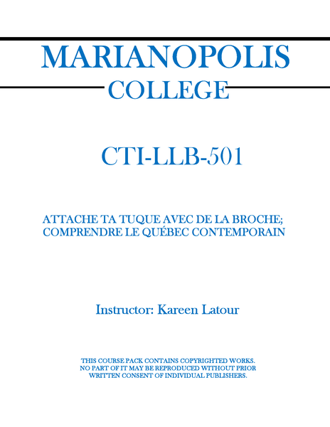 CTI-LLB-501 - ATTACHE TA TUQUE AVEC DE LA BROCHE; COMPRENDRE LE QUÉBEC CONTEMPORAIN - Kareen Latour